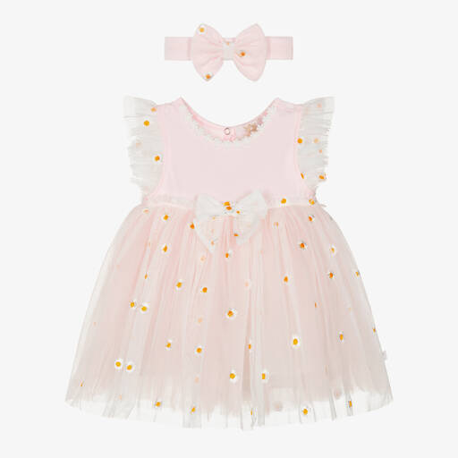 Caramelo Kids-Baby Girls Pink Embroidered Tulle Dress Set | Childrensalon Outlet