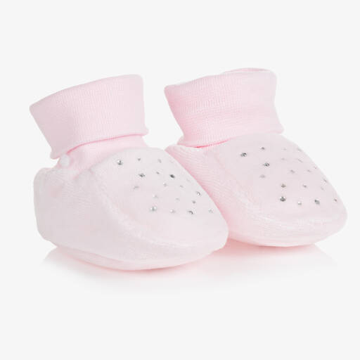 Caramelo Kids-Baby Girls Pink Velour Booties | Childrensalon Outlet