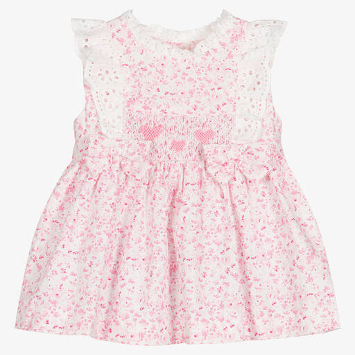 Caramelo Kids-Baby Girls Pink & White Floral Dress | Childrensalon Outlet
