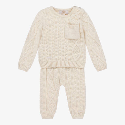 Caramelo Kids-Beige Cable Knit Trouser Set | Childrensalon Outlet