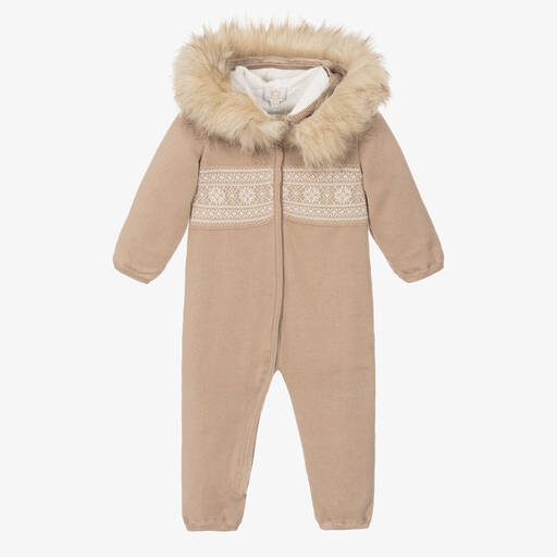 Caramelo Kids-Beige Fair Isle Knitted Baby Pramsuit | Childrensalon Outlet