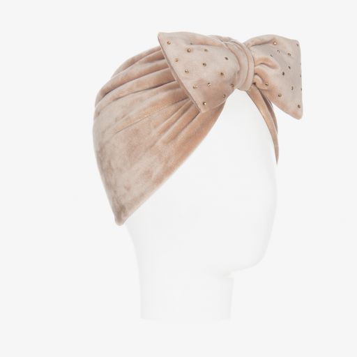 Caramelo Kids-Beige Velour Diamanté Turban | Childrensalon Outlet
