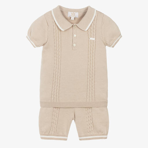 Caramelo Kids-Boys Beige Cotton Knit Shorts Set | Childrensalon Outlet