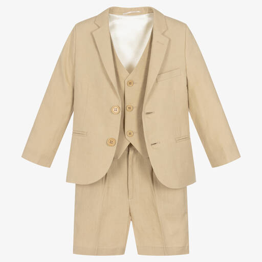 Caramelo Kids-Бежевый льняной костюм из 3 предметов | Childrensalon Outlet