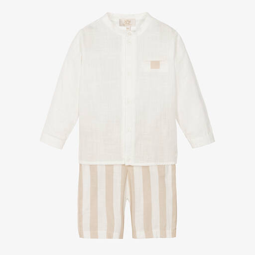 Caramelo Kids-Boys Beige Striped Shorts Set | Childrensalon Outlet