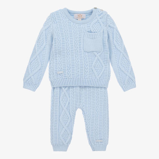 Caramelo Kids-Boys Blue Cable Knit Trouser Set | Childrensalon Outlet