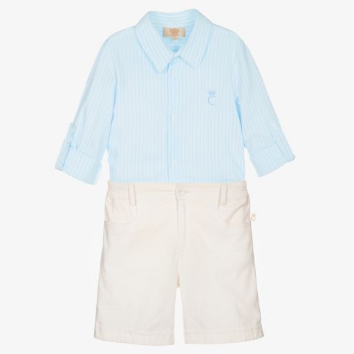 Caramelo Kids-Boys Blue & Ivory Shorts Set | Childrensalon Outlet