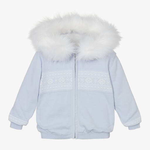 Caramelo Kids-Boys Blue Knitted Fair Isle Zip-Up Hoodie | Childrensalon Outlet