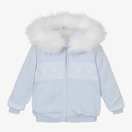 Caramelo Kids-Sweat à capuche bleu zippé jacquard | Childrensalon Outlet