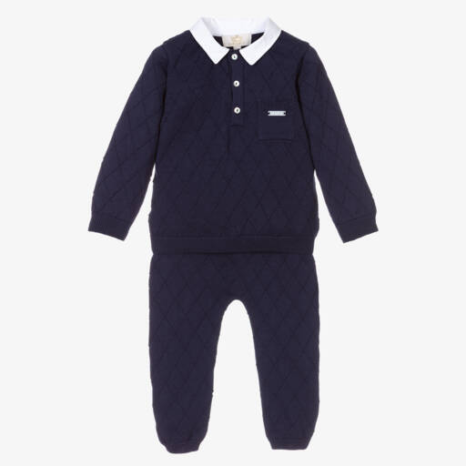 Caramelo Kids-Boys Blue Knitted Trouser Set | Childrensalon Outlet