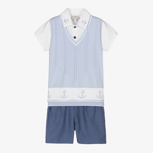 Caramelo Kids-Бело-голубой комплект с шортами для мальчиков | Childrensalon Outlet