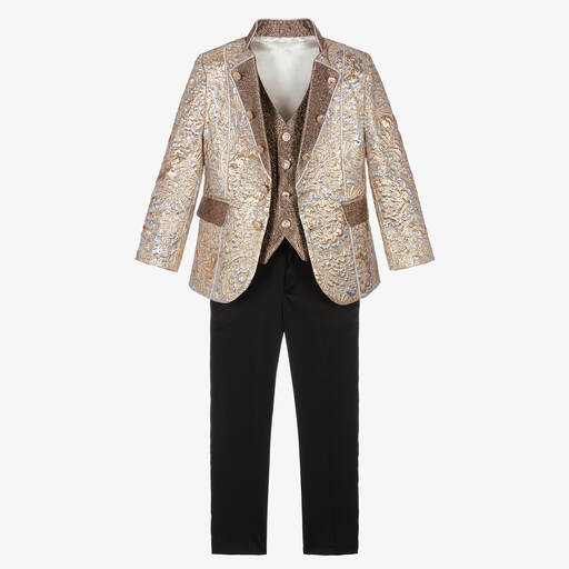 Caramelo Kids-Boys Gold & Black Brocade Suit | Childrensalon Outlet