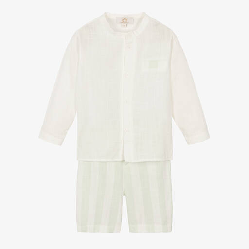 Caramelo Kids-Boys Green Striped Cotton Shorts Set | Childrensalon Outlet