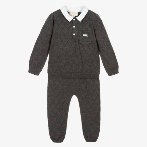 Caramelo Kids-Boys Grey Knitted Trouser Set | Childrensalon Outlet