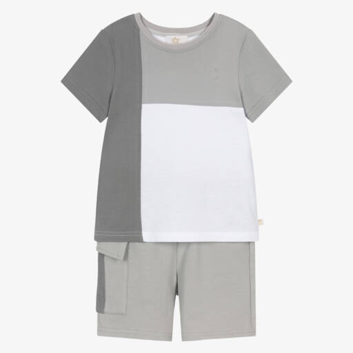 Caramelo Kids-Boys Light Grey Cotton Jersey Shorts Set | Childrensalon Outlet