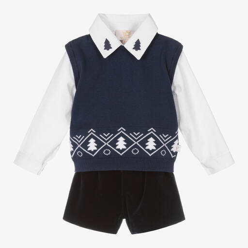 Caramelo Kids-طقم شورت مزيج قطن محبوك لون كحلي للأولاد | Childrensalon Outlet