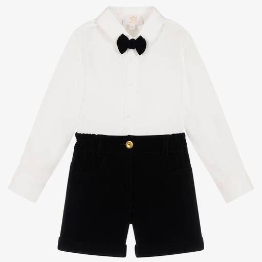 Caramelo Kids-Boys Navy Blue Velvet Shorts Set | Childrensalon Outlet