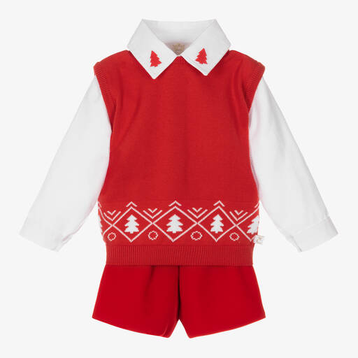 Caramelo Kids-Boys Red Festive Shorts Set | Childrensalon Outlet