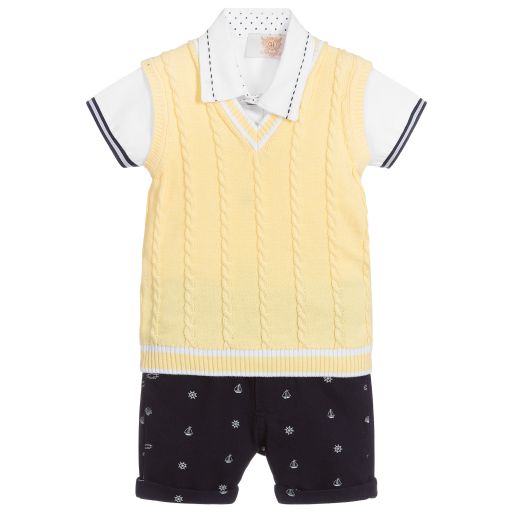 Caramelo Kids-Boys Yellow & Blue Shorts Set | Childrensalon Outlet
