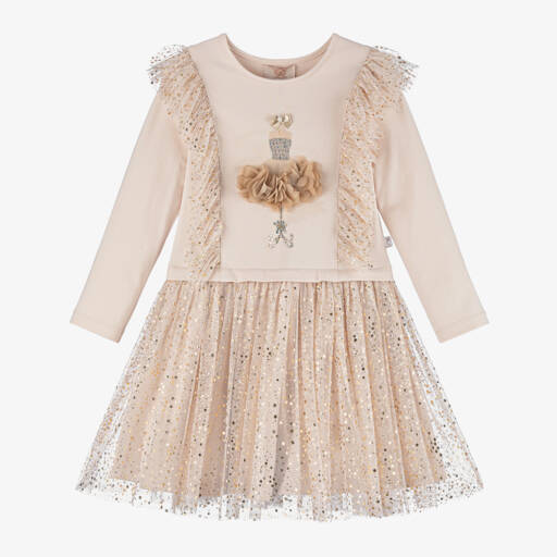 Caramelo Kids-Girls Beige Tulle & Jersey Dress | Childrensalon Outlet