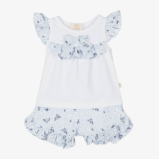 Caramelo Kids-Girls Blue Floral Shorts Set | Childrensalon Outlet