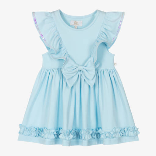 Caramelo Kids-فستان قطني أزرق للبنات مع كشكش | Childrensalon Outlet