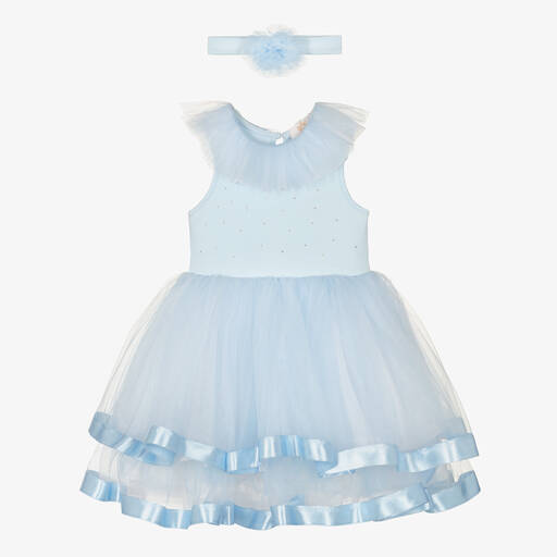 Caramelo Kids-Girls Blue Sparkly Tulle Dress Set | Childrensalon Outlet