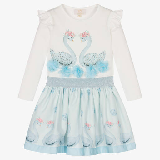Caramelo Kids-Girls Blue Swans Skirt Set  | Childrensalon Outlet