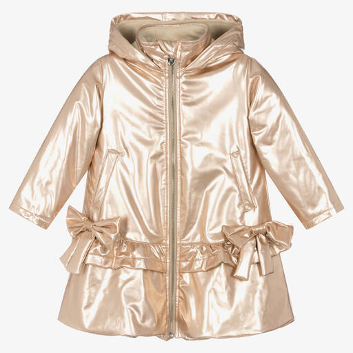 Caramelo Kids-Girls Gold Shimmer Bows Hooded Coat | Childrensalon Outlet
