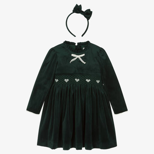 Caramelo Kids-Girls Green Velour Dress Set | Childrensalon Outlet