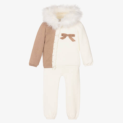 Caramelo Kids-Кремово-бежевый вязаный топ и штанишки из хлопка | Childrensalon Outlet
