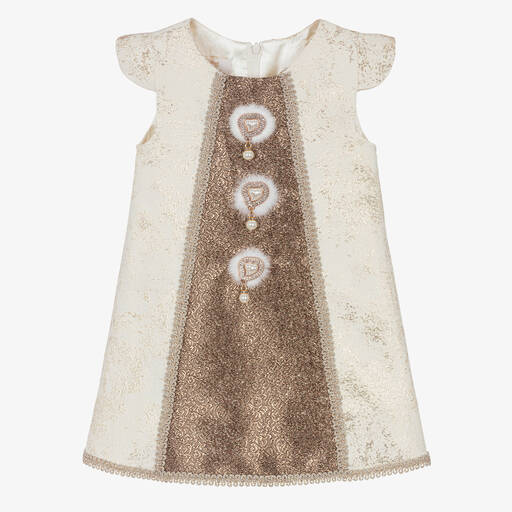 Caramelo Kids-Girls Ivory & Gold Brocade Dress | Childrensalon Outlet