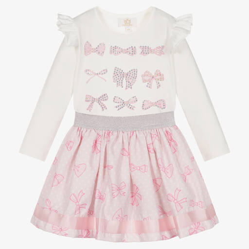 Caramelo Kids-Girls Ivory & Pink Bows Skirt Set | Childrensalon Outlet