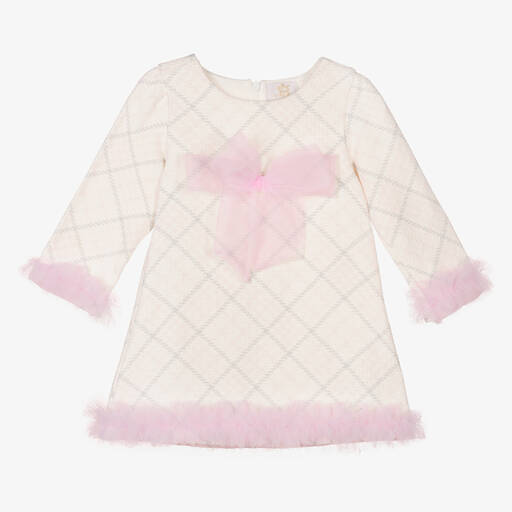 Caramelo Kids-Girls Ivory & Pink Cotton Tweed Dress | Childrensalon Outlet