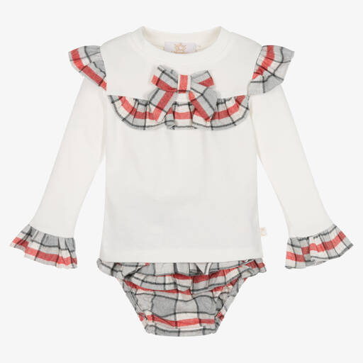 Caramelo Kids-Girls Ivory & Red Checked Shorts Set | Childrensalon Outlet