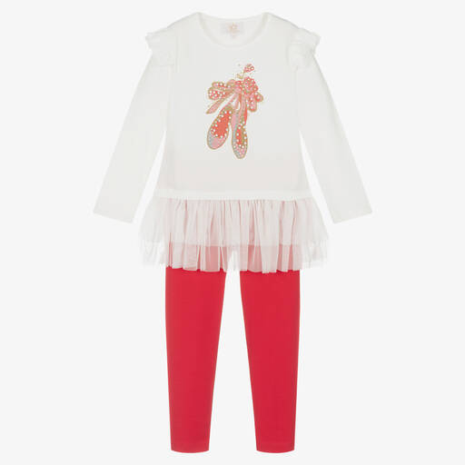 Caramelo Kids-Girls Ivory & Red Cotton Leggings Set | Childrensalon Outlet
