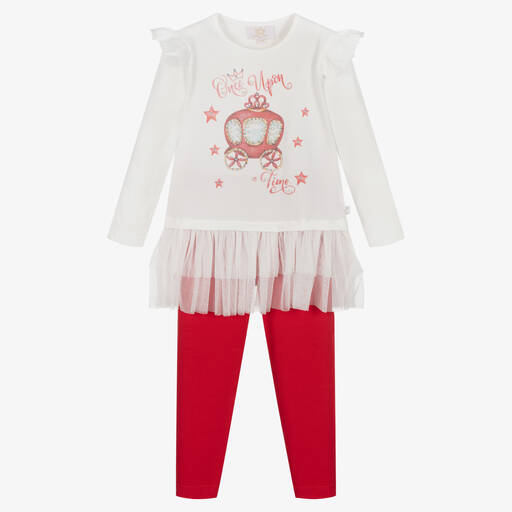 Caramelo Kids-Girls Ivory & Red Cotton Leggings Set | Childrensalon Outlet