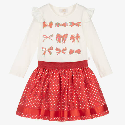Caramelo Kids-Girls Ivory Top & Red Skirt Set | Childrensalon Outlet