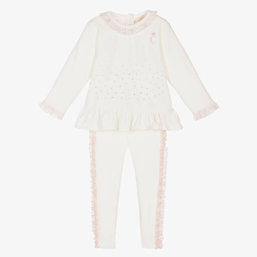 Caramelo Kids-Girls Ivory Velour Trouser Set | Childrensalon Outlet