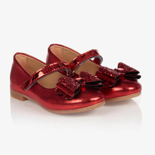 Caramelo Kids-Girls Metallic Red Bar Shoes | Childrensalon Outlet