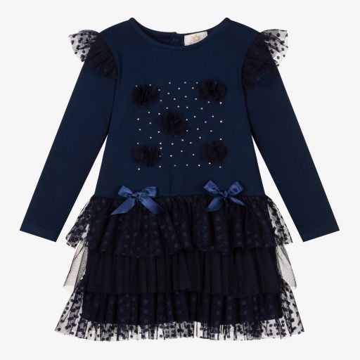 Caramelo Kids-Girls Navy Blue Tulle Dress  | Childrensalon Outlet