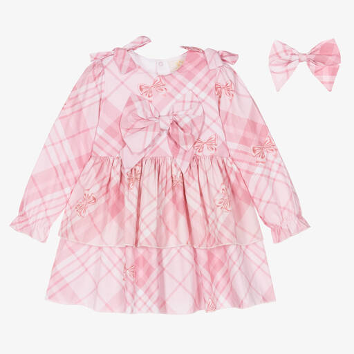 Caramelo Kids-Girls Pink Check Dress Set  | Childrensalon Outlet