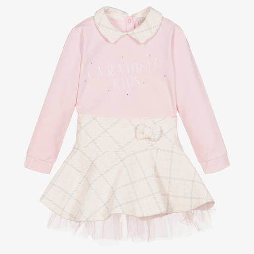 Caramelo Kids-Girls Pink Cotton Tweed Skirt Set | Childrensalon Outlet
