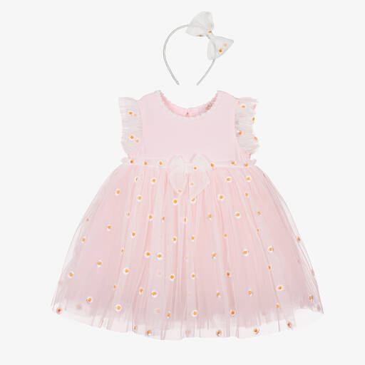 Caramelo Kids-Girls Pink Embroidered Tulle Dress Set | Childrensalon Outlet