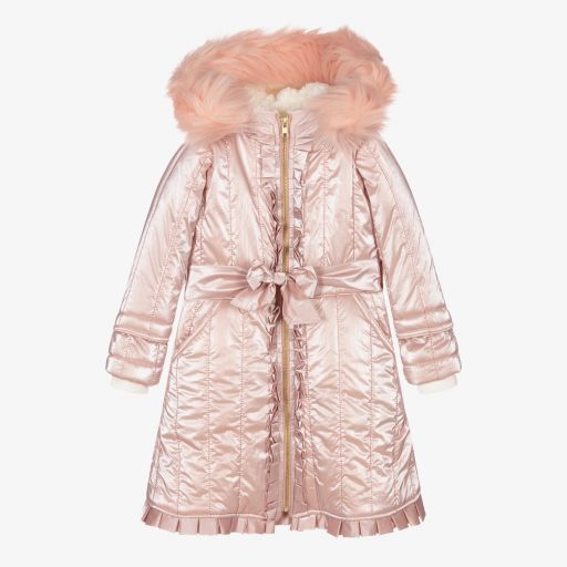 Caramelo Kids-Розовое пальто с меховой отделкой для девочек | Childrensalon Outlet