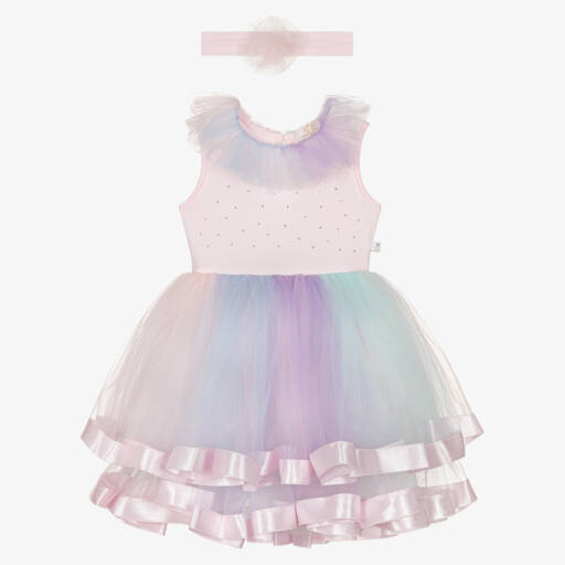 Caramelo Kids-Girls Pink Rainbow Tulle Dress | Childrensalon Outlet