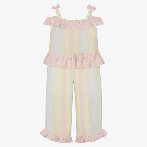 Caramelo Kids-Girls Pink Stripe Cotton Trouser Set | Childrensalon Outlet