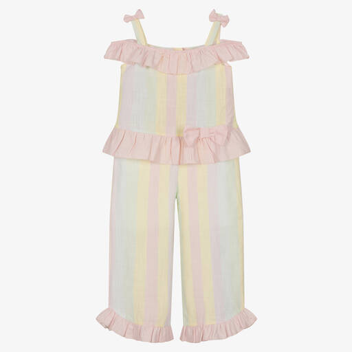 Caramelo Kids-Rosa Baumwollhosen-Set mit Streifen | Childrensalon Outlet