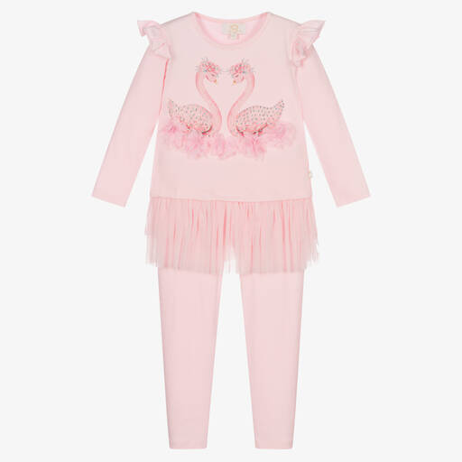 Caramelo Kids-Girls Pink Swans Leggings Set  | Childrensalon Outlet