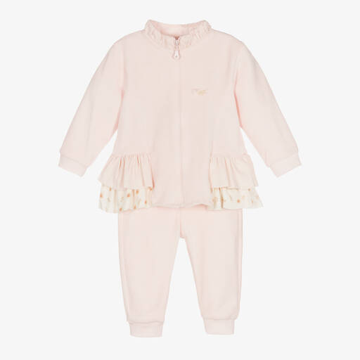 Caramelo Kids-Girls Pink Velour Tracksuit | Childrensalon Outlet